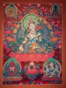 White Tara, Shakyamuni, and Medicine Buddha Thangka – Red Menri
