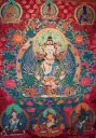Sarvavid Vairocana Thangka – Red Menri Gold – All-Knowing Wisdom