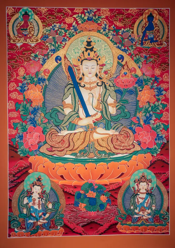 Akashagarbha Bodhisattva Thangka – Red Serthang – Menri Style