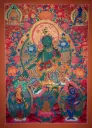 Green Tara, Shakyamuni, & Medicine Buddha Thangka – Menri Style 