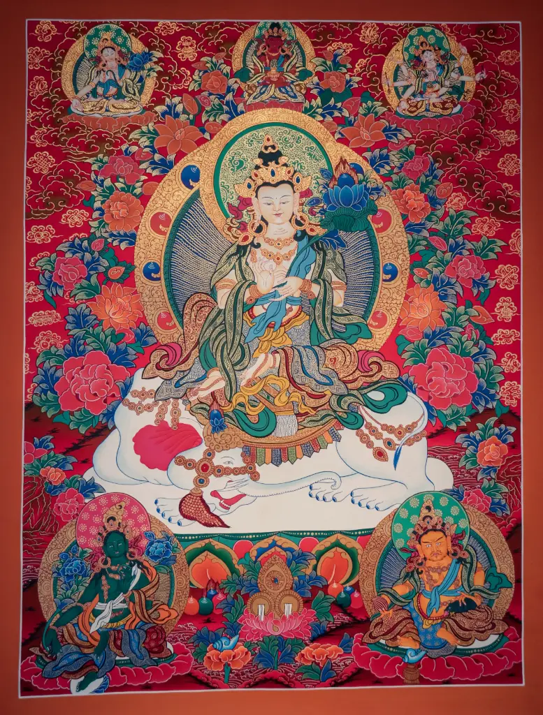 Samantabhadra, Tara, Amitayus, Ushnishavijaya, & Jambhala Thangka