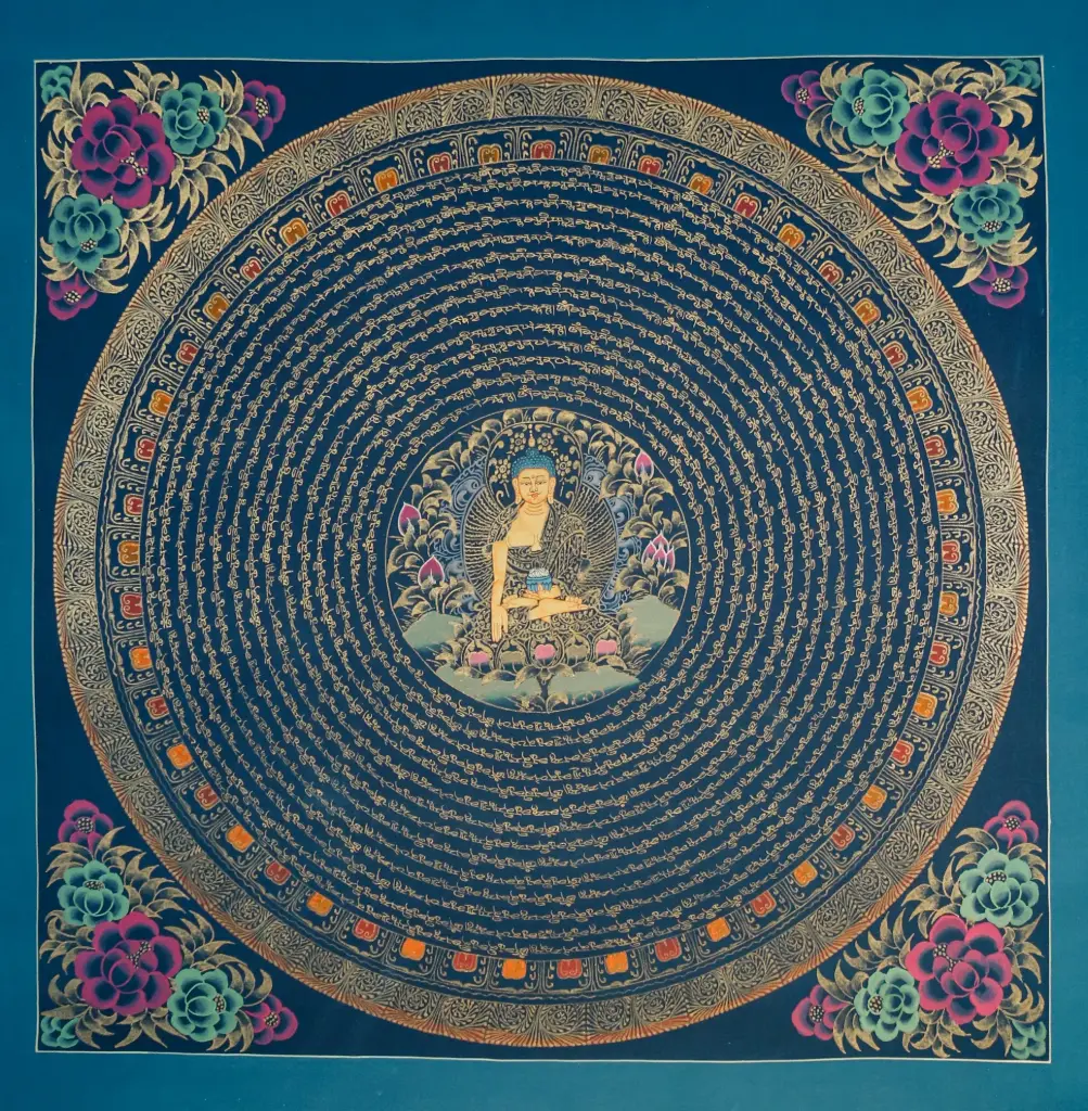 Shakyamuni Buddha Thangka – Wisdom Mandala in 24K Gold