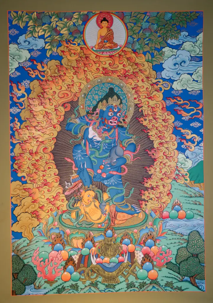 Black Jambhala Thangka – Wrathful Wealth Protector – Menri Style