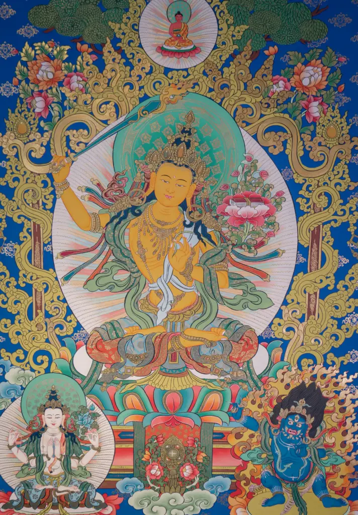 Manjushri Thangka – Raised Flaming Sword – Menri Tradition