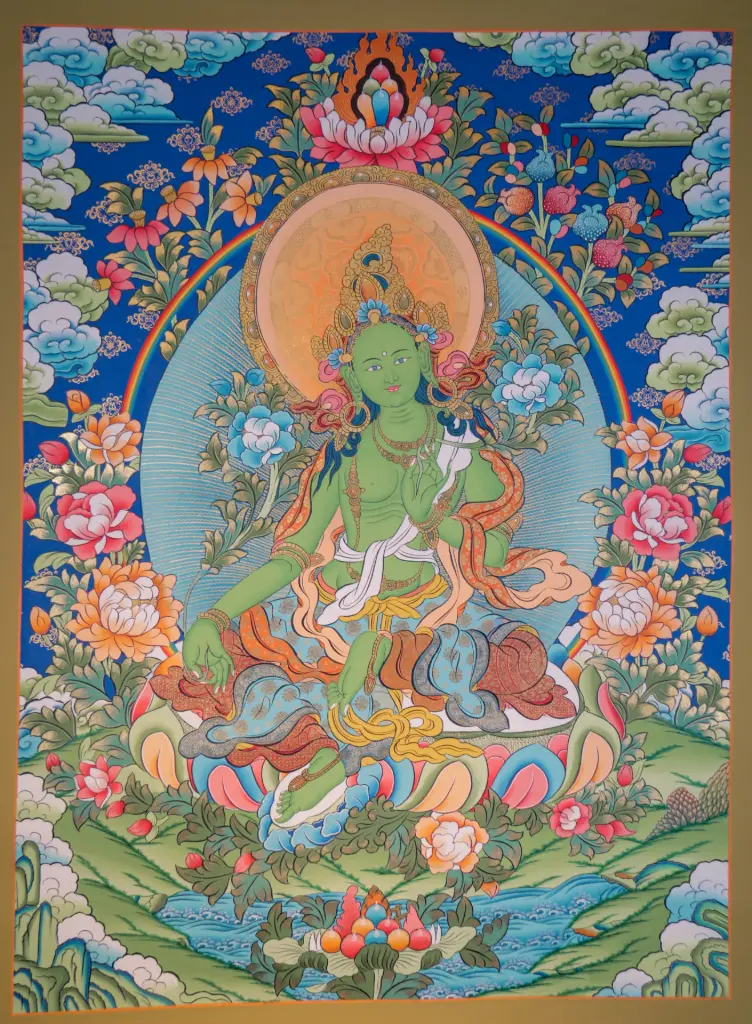 Green Tara Thangka – Wish-Fulfilling Jewel – Menri Style Tibetan