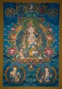 White Tara Menri Thangka with Five Dhyani Buddhas, Vajrasattva, and Emanation Tara 