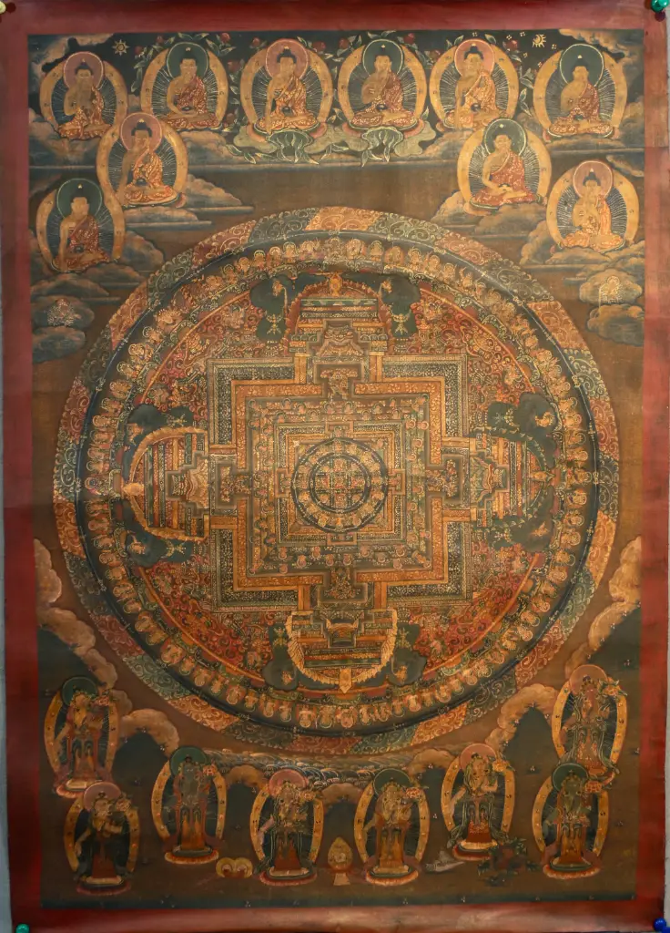Kalachakra Mandala Thangka – Antique Heritage Assembly – Gateway to Cosmic Time