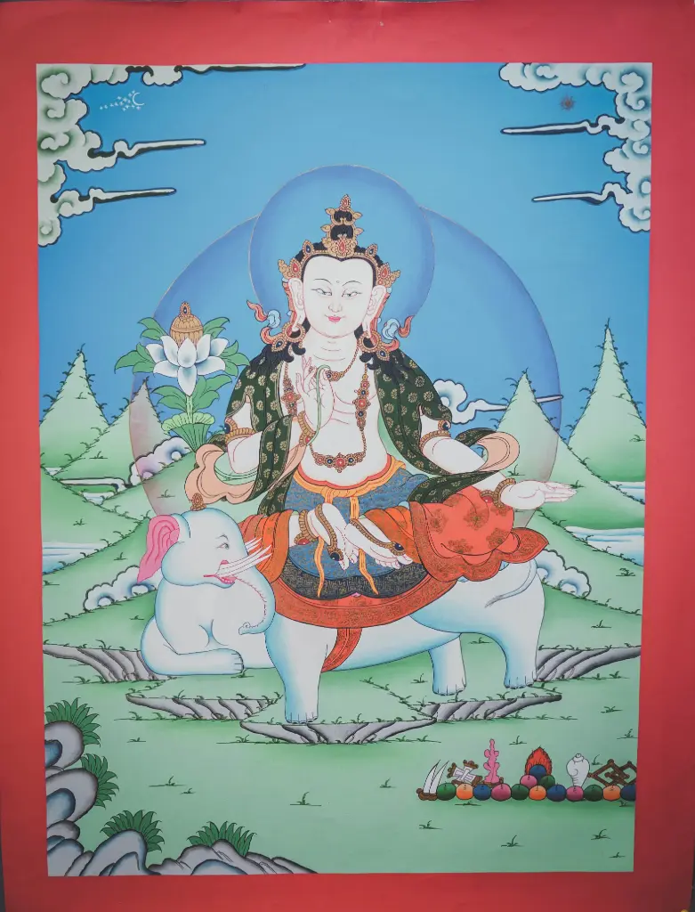 Samantabhadra Thangka – White Elephant Rider