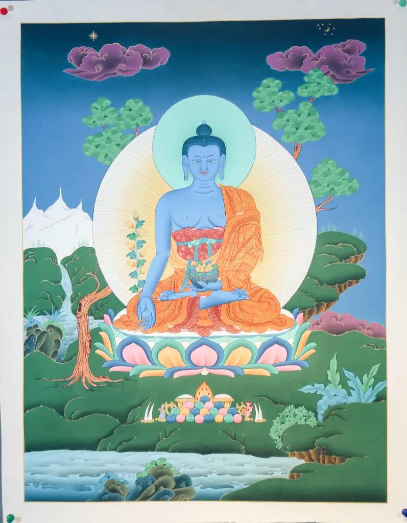 Medicine Buddha Thangka – Natural Landscape Style