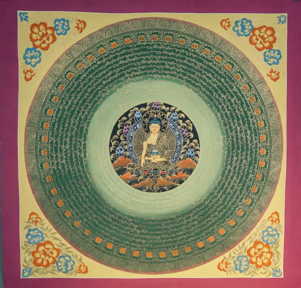 Shakyamuni Buddha Thangka – Wisdom Mandala in 24K Gold