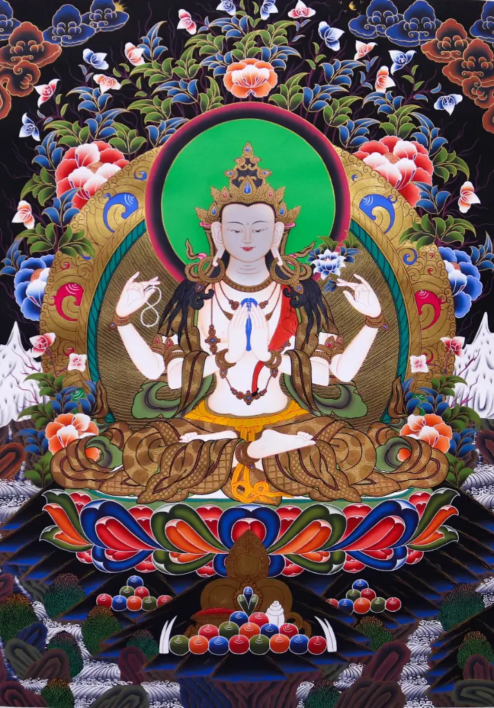 Chenrezig Thangka (Floral Nagthang)