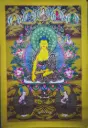 Shakyamuni Buddha Thangka –Masterpiece with Five Dhyani Buddhas – The Golden Radiance of Dharma