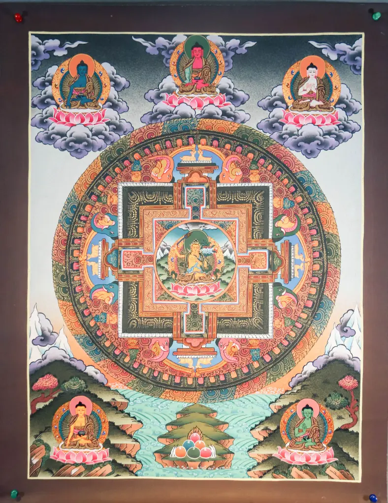 Manjushri Thangka – Palace Mandala with Five Buddhas