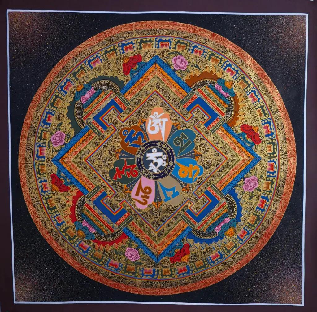Diamond Palace Mandala Thangka (Om Mani Padme Hum)