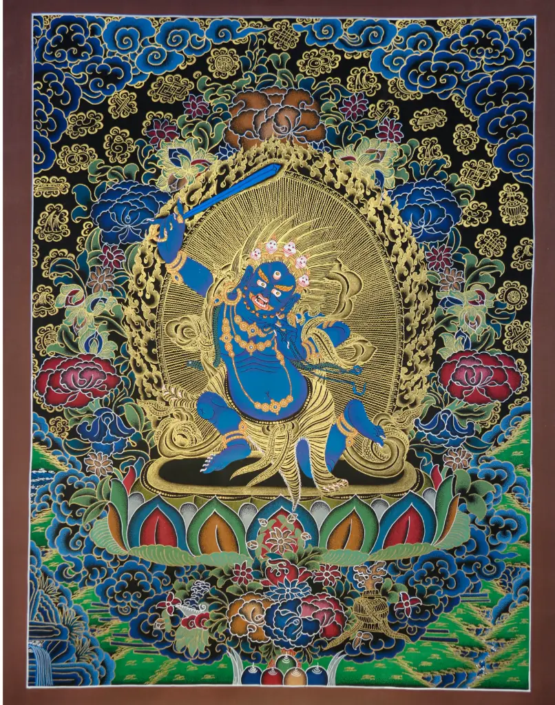 Acala Thangka – Nagthang Black Ground with Astamangala