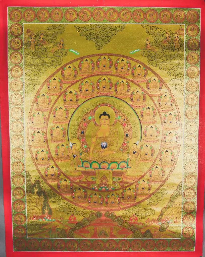 Shakyamuni Buddha Thangka – The Thirty-Five Confession Buddhas – Golden Mandala of Purification