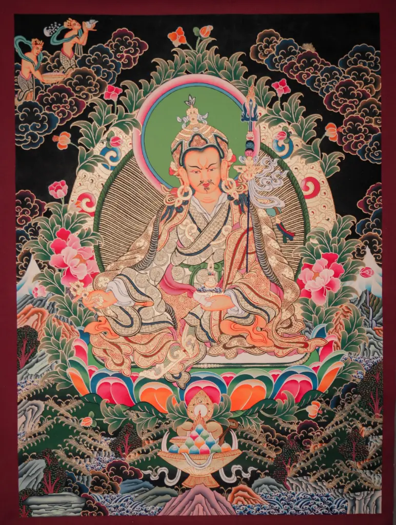 Guru Rinpoche Menri Thangka – Nagthang Black Thangka