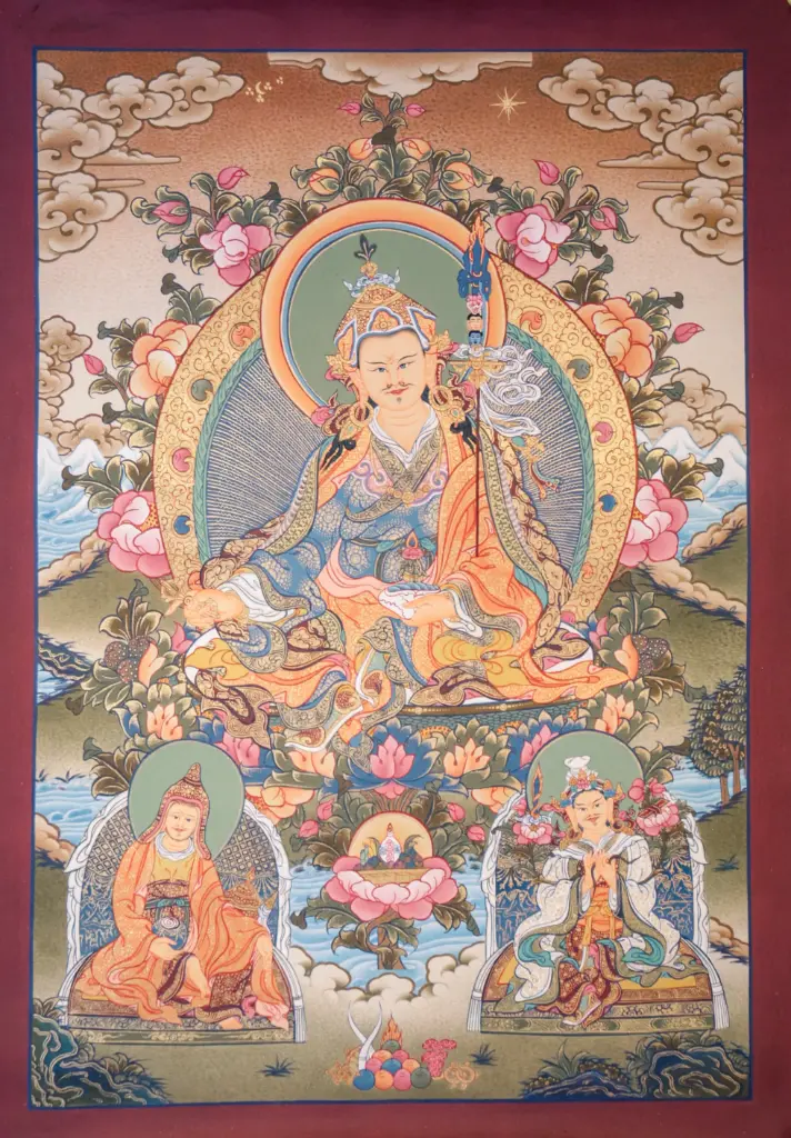 Guru Rinpoche Thangka – The Sacred Trinity – Wisdom of the Lotus Master