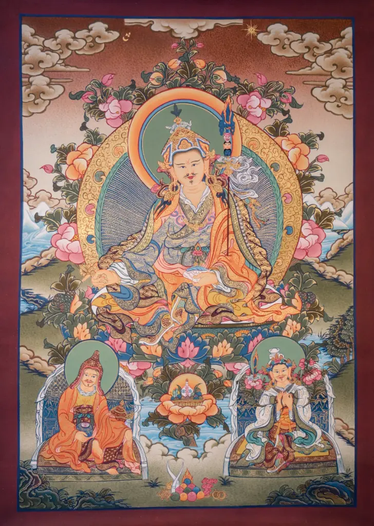 Guru Rinpoche Thangka – The Sacred Trinity – Wisdom of the Lotus Master