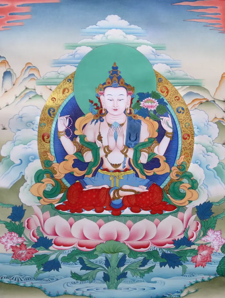 Four-Armed Chenrezig Thangka (Radiating Serenity)
