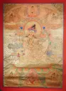 Manjushri on Lion Thangka (Five‑Fold Gold Serthang)