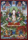 Consecrated Avalokiteshvara Thangka (Rigsum Gonpo & 5 Dhyani Buddhas)