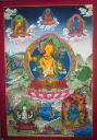 Manjushri, Chenrezig & Vajrapani Thangka – Lords of the Three Families – With Amitabha, Shakyamuni & Medicine Buddha