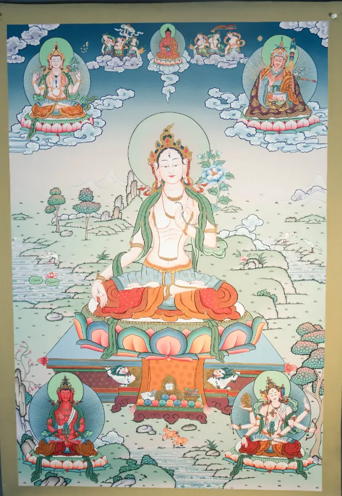 White Tara Karma Gadri Thangka – Sanctuary of Boundless Longevity