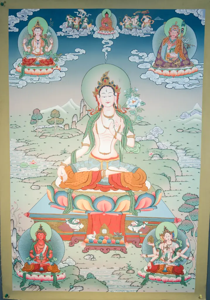 White Tara Karma Gadri Thangka – Sanctuary of Boundless Longevity