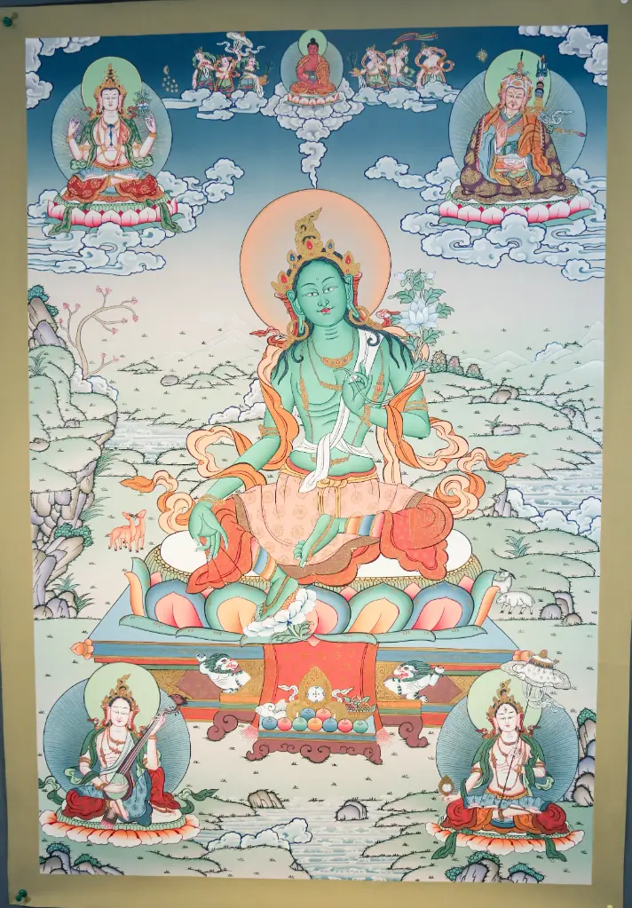 Green Tara Thangka – Menri Style Assembly – Swift Protection & Wisdom