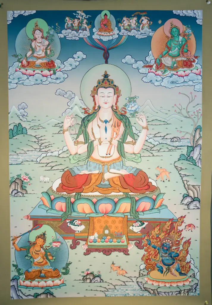 Chenrezig Thangka – Karma Gadri Masterpiece – Essence of Boundless Compassion