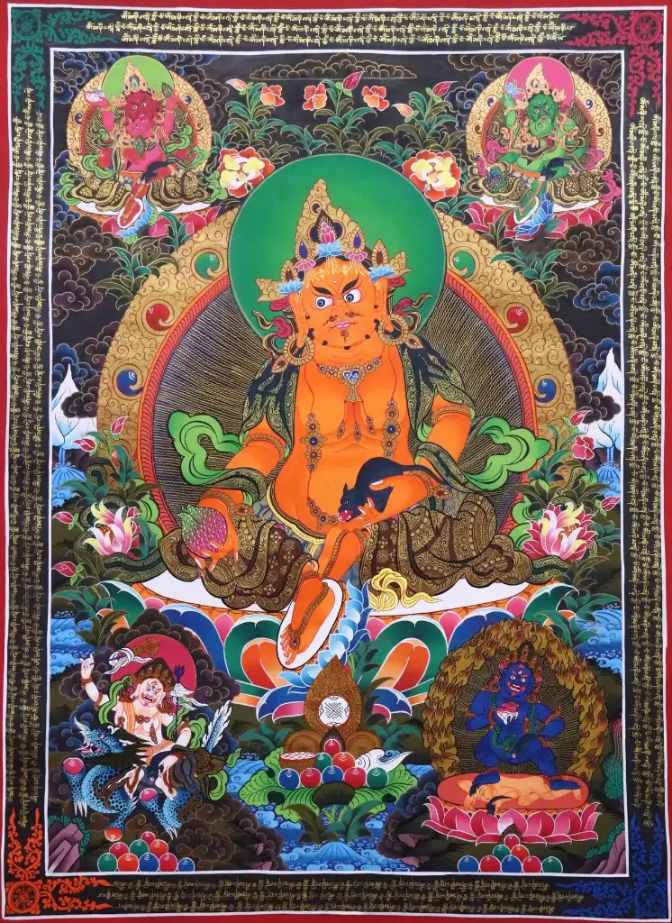 Five Jambhala Thangka (Nagthang Black-Gold Style)
