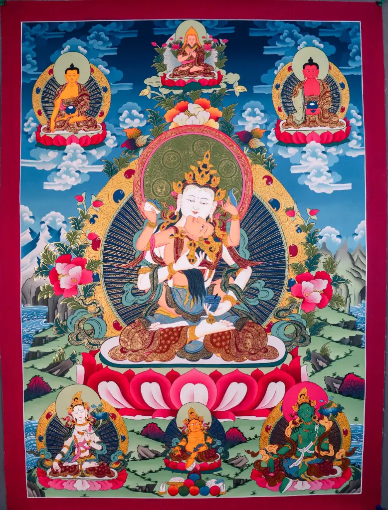 Vajrasattva Consort Thangka – Seven-Deity Assembly