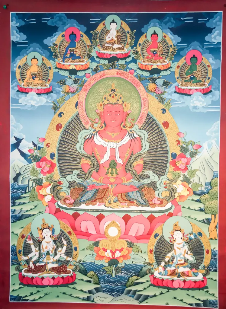 Amitayus Thangka – The Trinity of Longevity – Boundless Life & Vitality