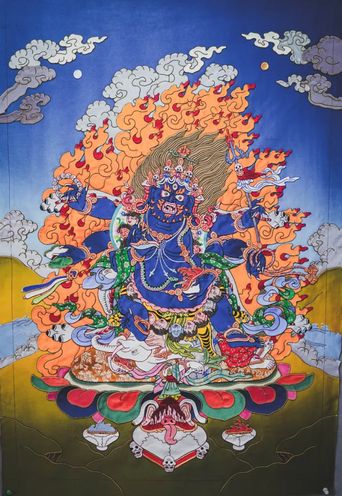 6-Armed Mahakala Thangka – Silk Applique