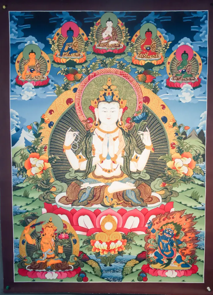Grand Avalokiteshvara Thangka – Rigsum Gonpo Assembly – The Sanctuary of Compassion