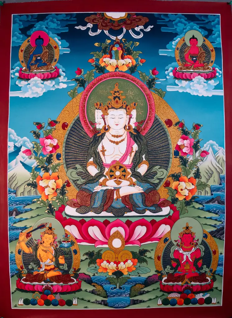Sarvavid Vairochana Thangka – The All-Seeing Assembly