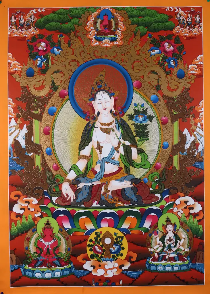 White Tara Thangka – Long Life Trinity – Radiant Healing Essence