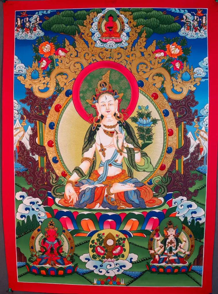 White Tara Thangka – Three Long Life Deities – Sanctuary of Boundless Healing