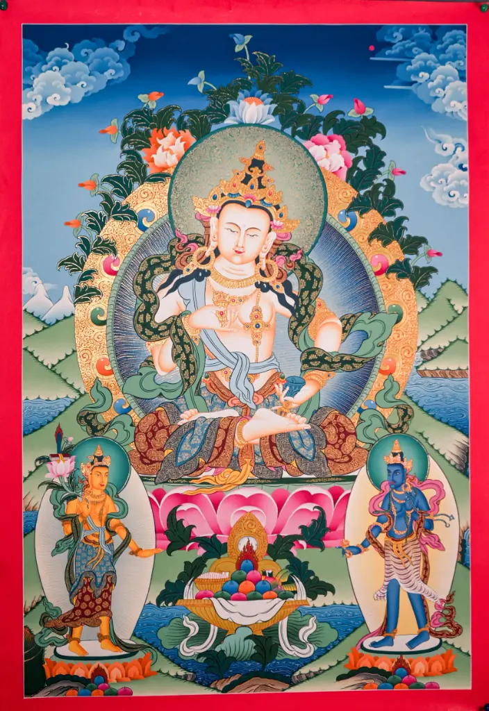 Vajrasattva Thangka – Floral Throne Assembly