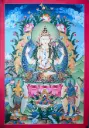 Chenrezig Thangka with Manjushri & Vajrapani – Menri Landscape Antique