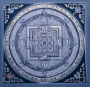 Grey Kalachakra Mandala Thangka — Sacred Palace of Time on Black Ground