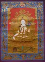 White Tara Thangka (Consecrated Red Marthang with Gold Dragons)