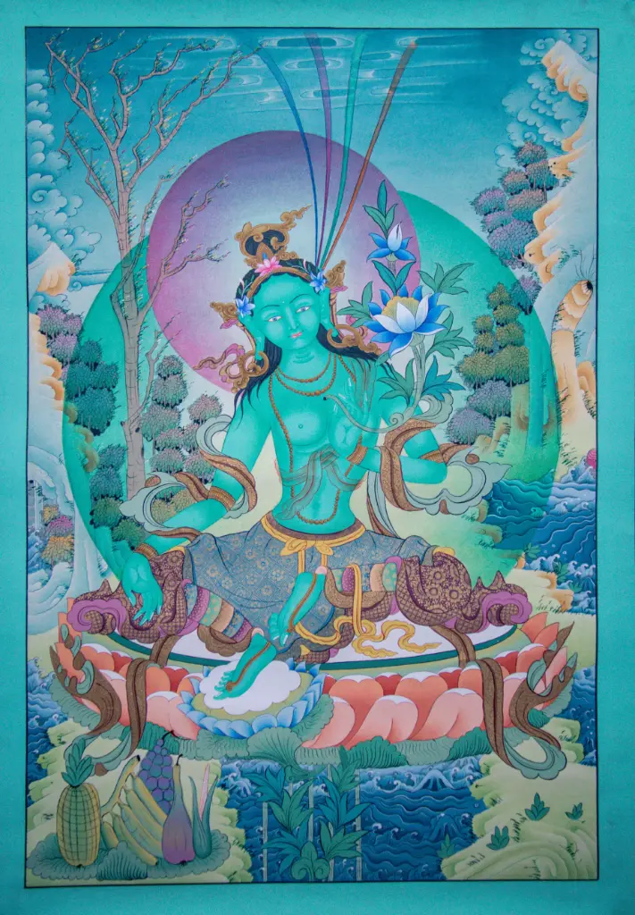 Green Tara Thangka – Terrestrial Menri Style 