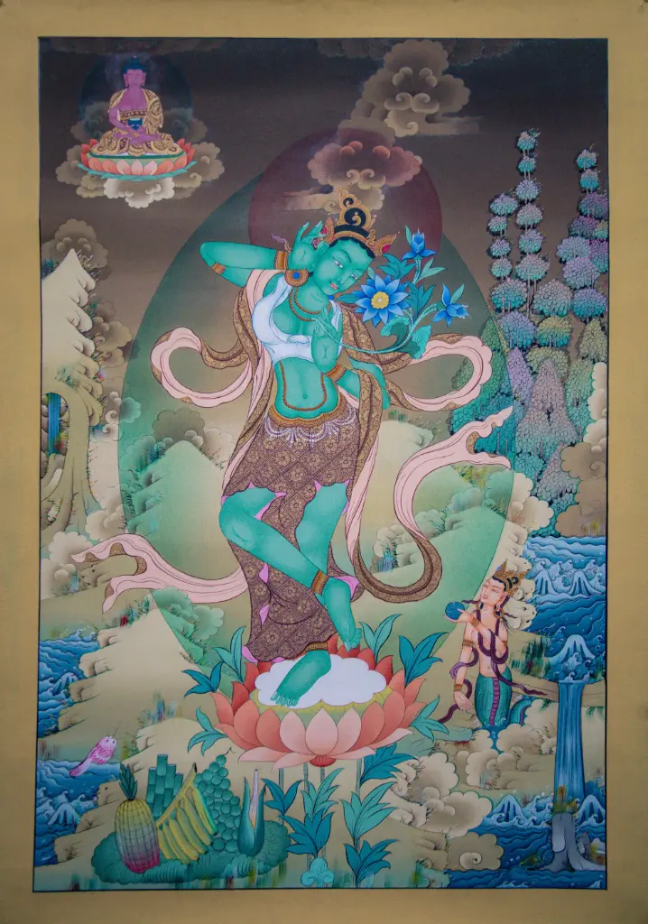 Green Tara Thangka – Terrestrial Menri Assembly 