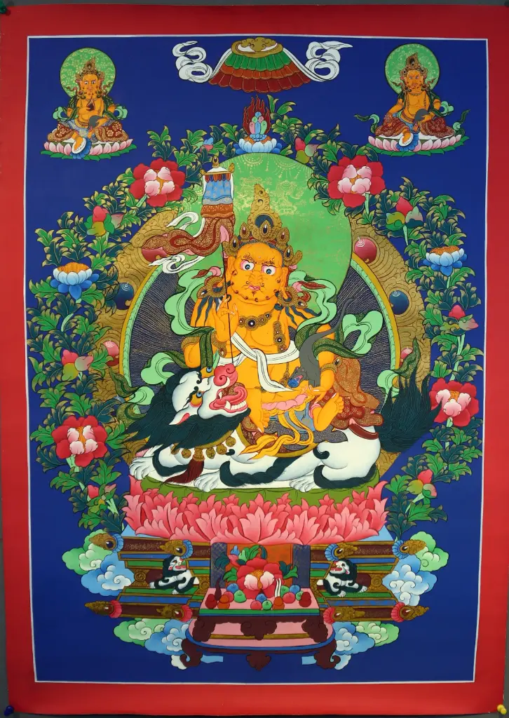 Vaisravana Thangka – Lion Riding Guardian