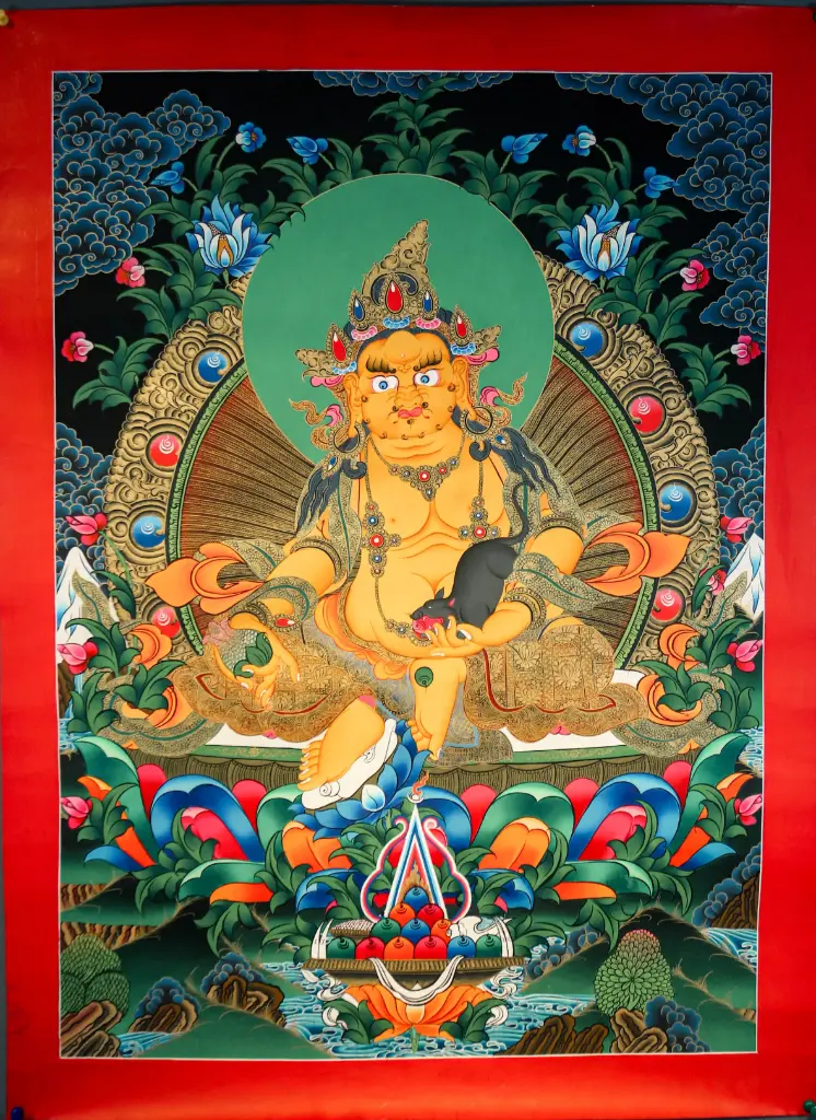 Yellow Jambhala Thangka – Night Landscape