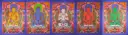 Five Dhyani Buddhas Thangka Set – Red Marthang Style – Vibrant Energy of Awakening