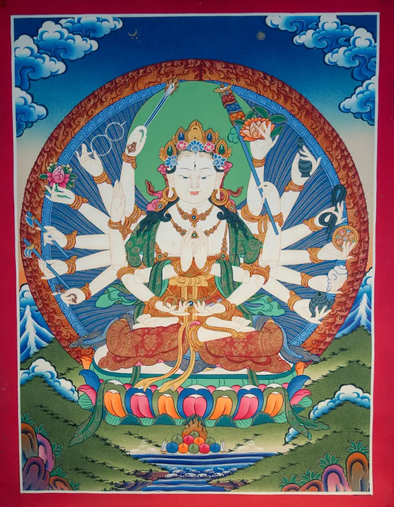 Cundi Bodhisattva Thangka – Eighteen-Armed Wisdom Form