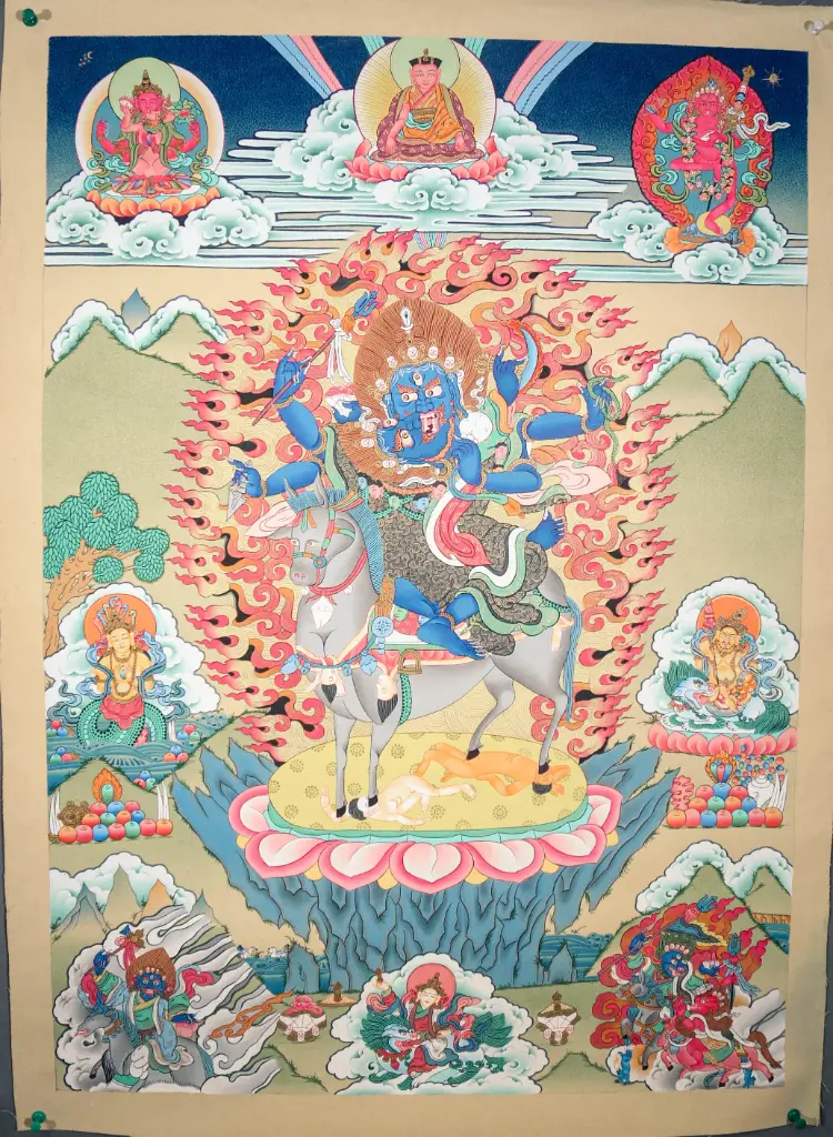 Rare Palden Lhamo Thangka – Four-Armed Queen – Fierce Protection